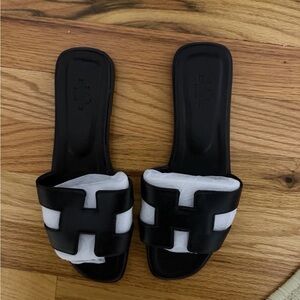 Hermes Black Oran Slide Sandals
